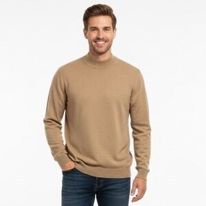 Jos. A Bank 100% Silk Mock Neck Sweater Men Large Tan Brown Long Sleeves Work‎